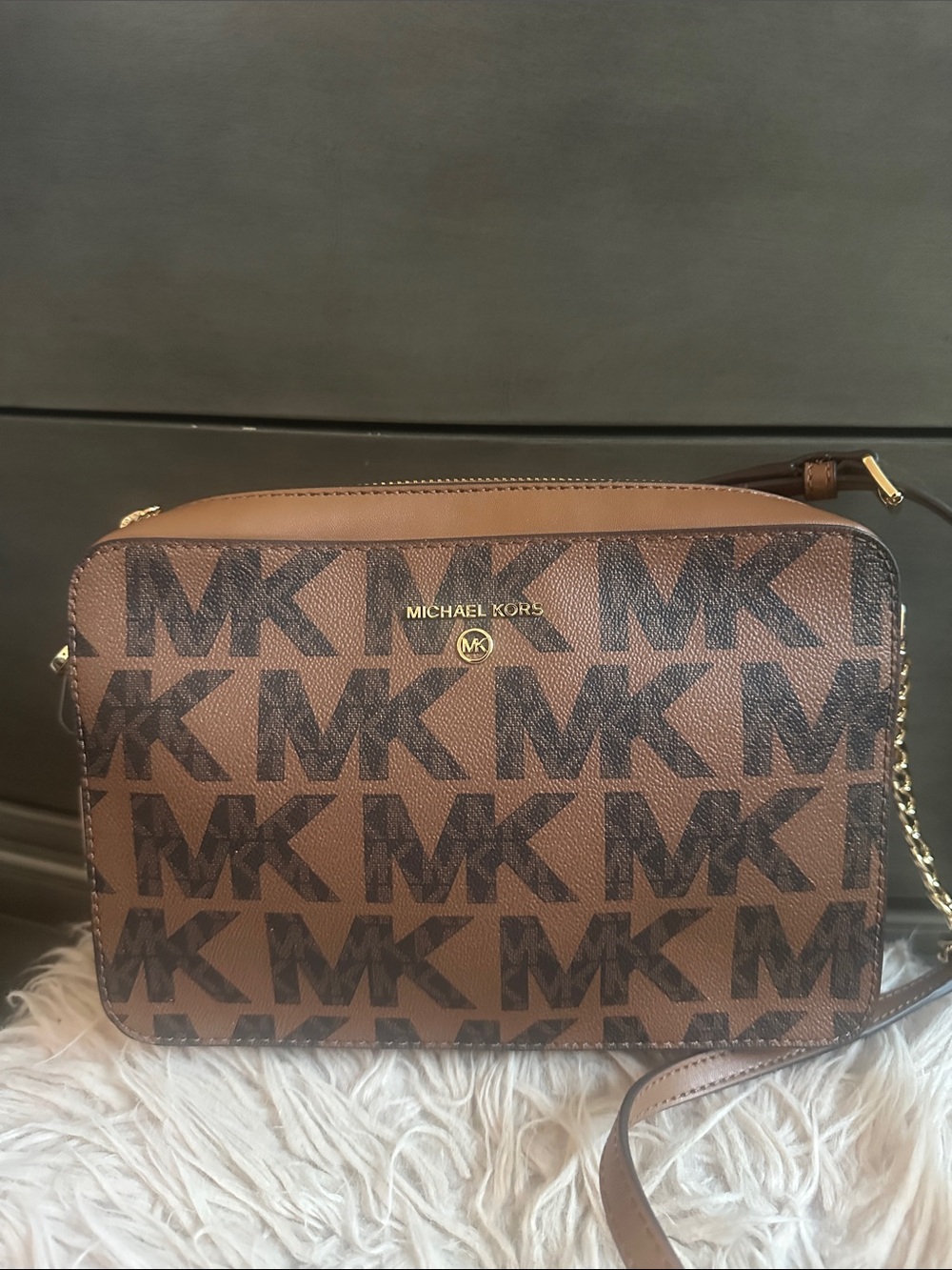 Michael Kors Brown MK Logo Crossbody Camera Bag